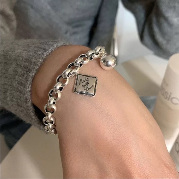 ENGLISH SQUARE 925 STERLING SILVER BRACELET, NICE BRACELET, CUTE BRACELET - Picture 2 of 5